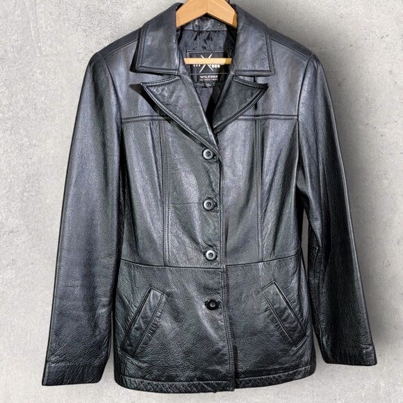 Wilsons Maxima Womens Black Leather Jacket Large VTG 90s Button Front Pockets - Picture 13 of 13
